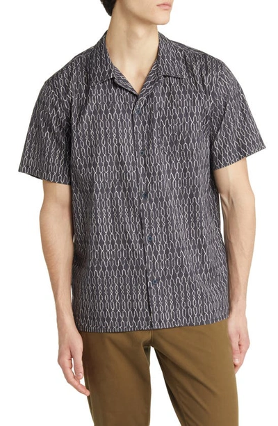 Treasure & Bond Chain Print Short Sleeve Button-up Camp Shirt In Navy India Ink Delicate Geo