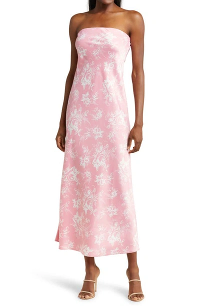 Wayf Madelyn Floral Strapless Satin Cocktail Dress In Pink