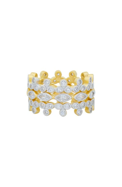 Freida Rothman Blossoming Brilliance Set Of 3 Stackable Rings In Gold And Silver