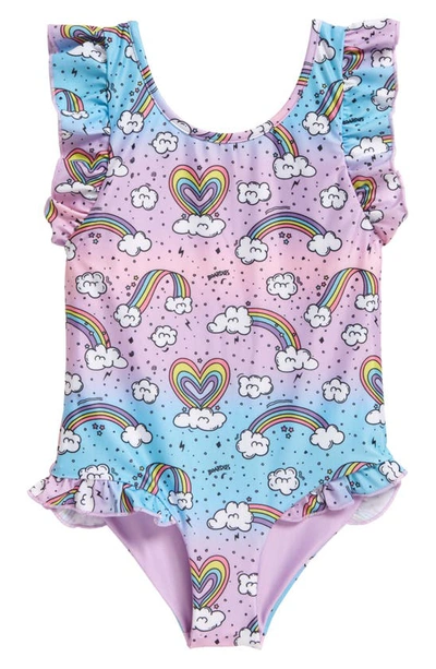 Boardies Kids' Rainbows Ruffle One-piece Swimsuit In Multi