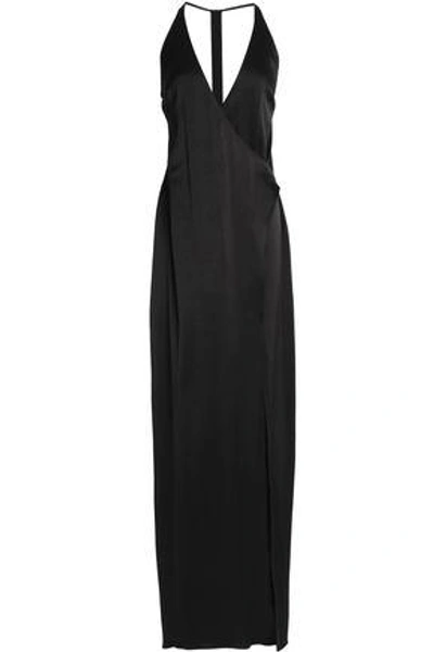 Halston Heritage Wrap-effect Satin-crepe Gown In Black