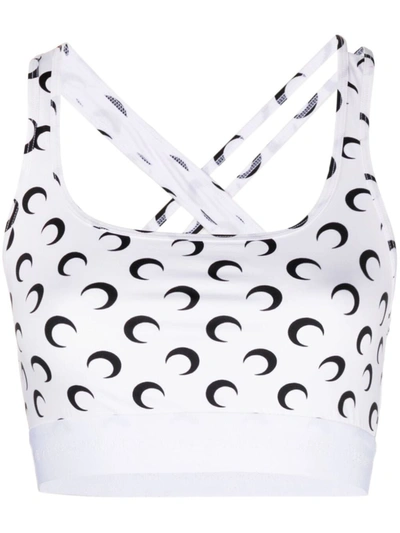 Marine Serre Allover Moon Print Bra Top In White