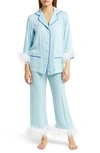 Sleeper Party Double Feather Pajamas In Cerulean