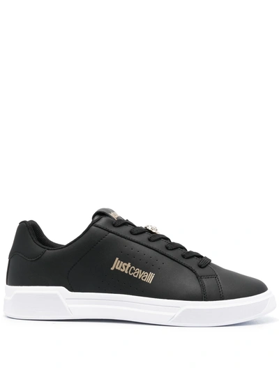 Just Cavalli Logo-print Leather Sneakers In Black