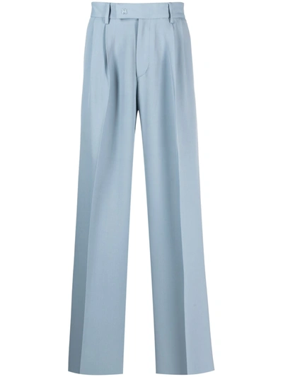 Amiri Wide-leg Twill Pants In Light Blue