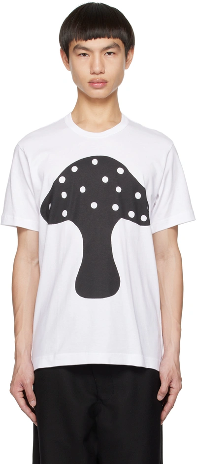 Comme Des Garçons Shirt White Mushroom Print Cotton T-shirt