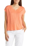 Eileen Fisher V-neck Short-sleeve Organic Linen Tee In Guava