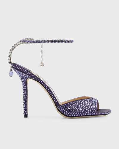 Jimmy Choo Saeda Crystal Ankle-strap Sandals In Cassis