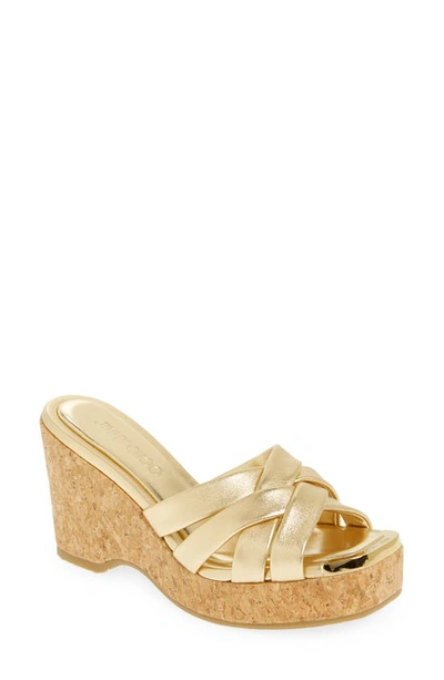 Jimmy Choo Maribou Metallic Caged Wedge Sandals In Gold