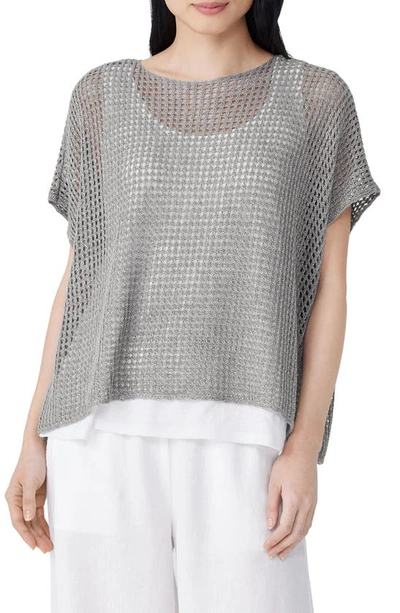 Eileen Fisher Open-stitch Bateau-neck Dolman-sleeve Sweater In Steel