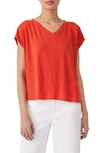 Eileen Fisher V-neck Short-sleeve Organic Linen Tee In Grndn