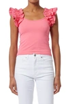 French Connection Rallie Ruffle Sleeve Tank In Camellia Rose