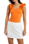 French Connection Rallie Ruffle Sleeve Tank In Orange