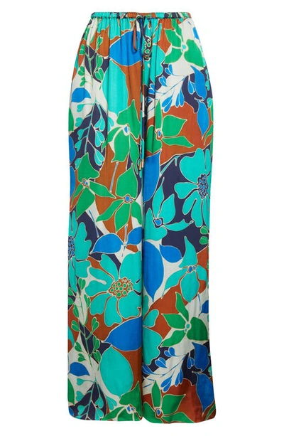 Cult Gaia Alaia Floral Print Wide Leg Pants In Botanic Aqua