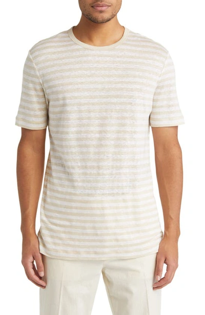 Hugo Boss Tiburt Stripe Linen T-shirt In Open White