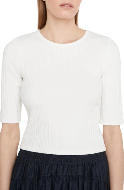 Vince Ribbed Elbow Sleeve Crop Top In White
