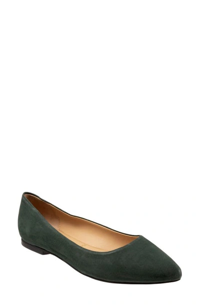 Trotters Estee Flat In Dark Green Nubuck