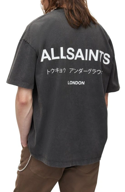 Allsaints Underground Oversize Graphic Tee In Washed Black