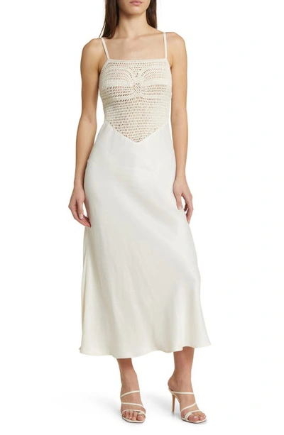 Topshop Crochet Bodice Midi Slip Dress In Ivory-white