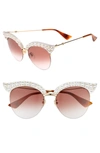 Gucci 53mm Embellished Cat Eye Sunglasses - White In Pearled White/white Pearls/red Gradient