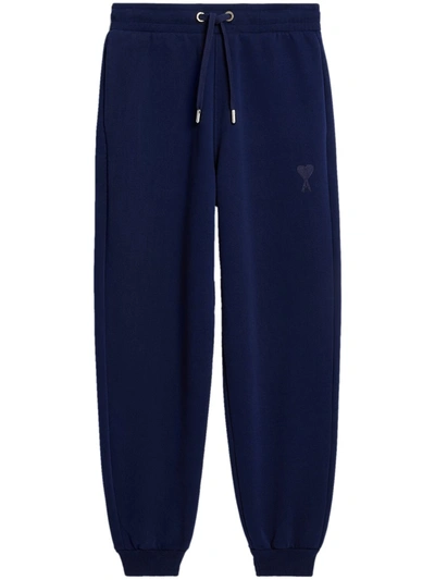 Ami Alexandre Mattiussi Embroidered-logo Cotton Track Pants In Blue