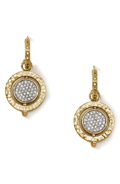 John Hardy Dot Moon Diamond Door Hammer Drop Earring In Gold & Diamond