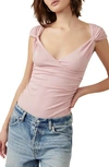 Free People Another Love Cap Sleeve Stretch Cotton Bodysuit In Pink