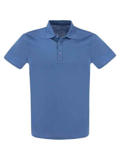 Majestic Short-sleeved Polo Shirt In Lyocell And Cotton In Light Blue