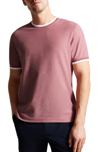 Ted Baker Mens Mid-pink Bowker Textured Contrasting-trim Cotton T-shirt