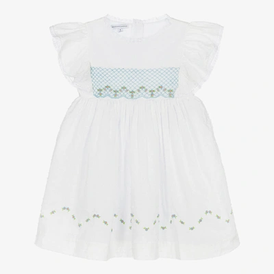 Beatrice & George Kids' Girls White Hand-smocked Plumetis Dress