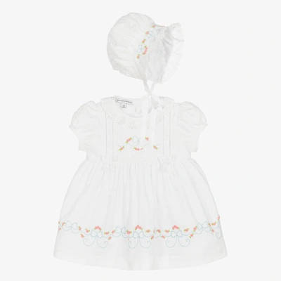 Beatrice & George Babies' Girls White Cotton Embroidered Dress Set