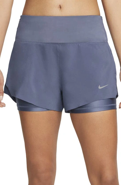 Nike Women's Dri-fit Swift Mid-rise 3" 2-in-1 Running Shorts With Pockets In Blue