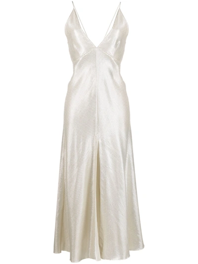 Forte Forte Metallic Plunging V-neck Dress In Silver