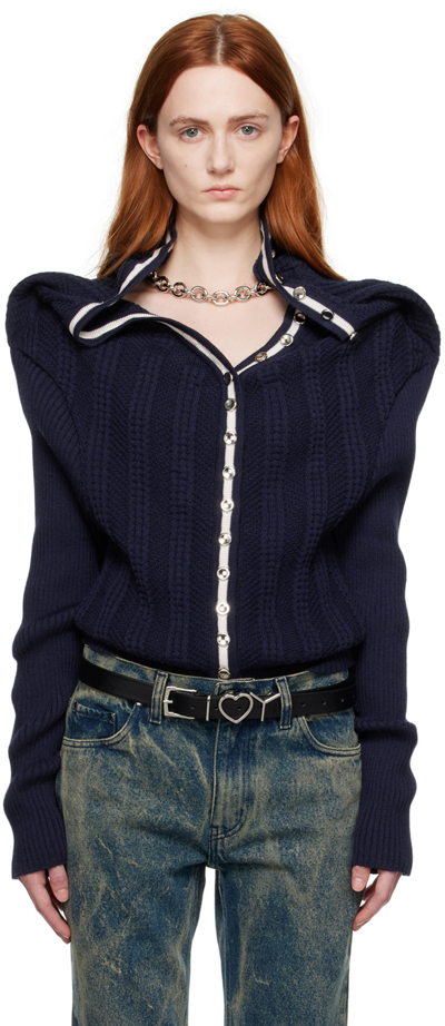 Y/project Chain-necklace Ruffled Cardigan In Blue