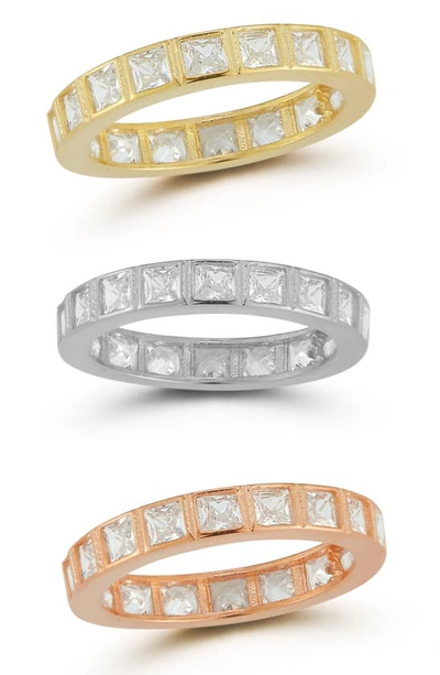 Chloe & Madison Chloe And Madison 14k Yellow & Rose Gold Plated Sterling Silver Tricolor Cz Ring Set