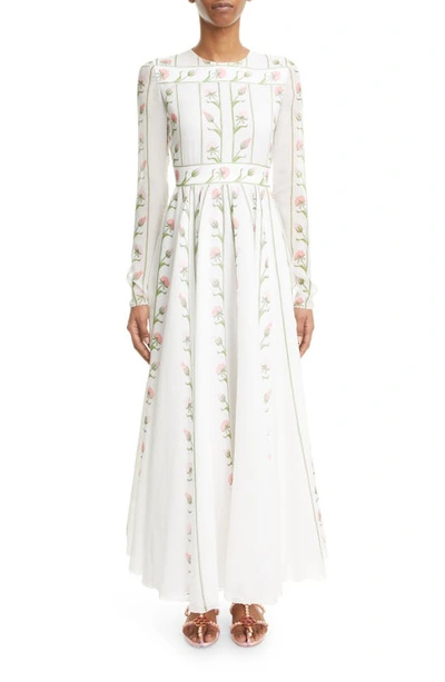 Giambattista Valli Flower-print Georgette Maxi Dress In White/ Rose P015