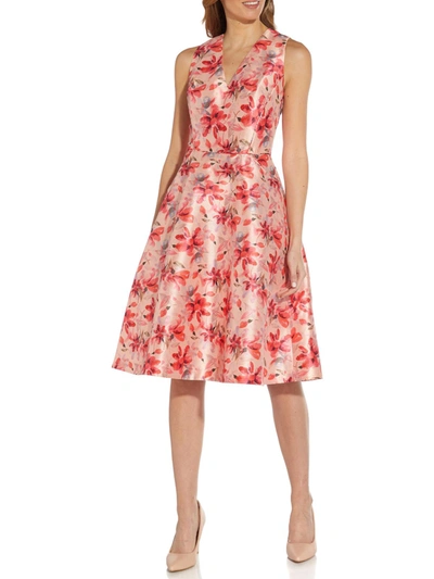 Adrianna Papell Womens Floral Print Knee-length Fit & Flare Dress In Pink