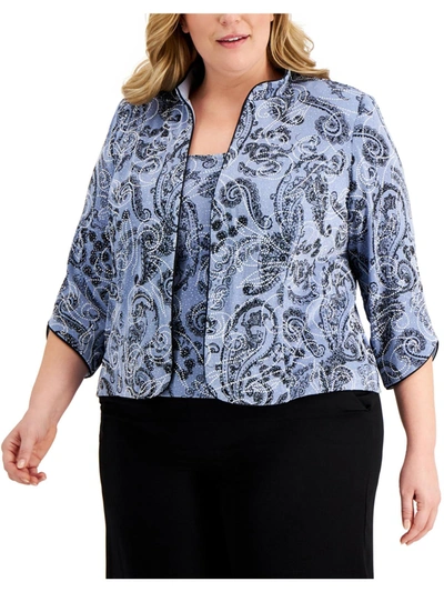 Alex Evenings Plus Womens 2-piece Printed Blouse In Blue