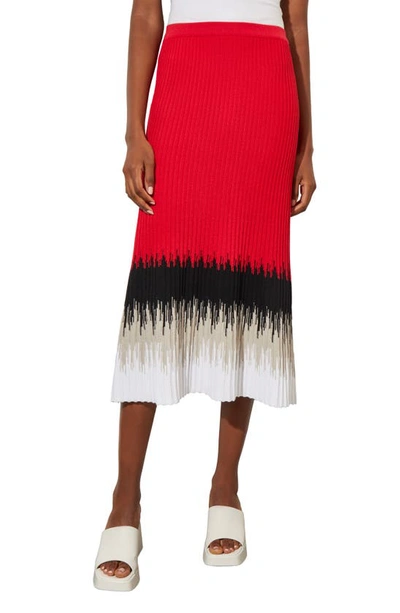 Ming Wang Ribbed Ombré Midi Skirt In P Red/lm/bwh