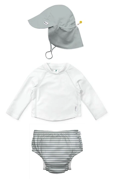 Green Sprouts Babies' Kids' Sun Hat, Long Sleeve Rashguard & Reusable Swim Diaper Set In Grey Stripe