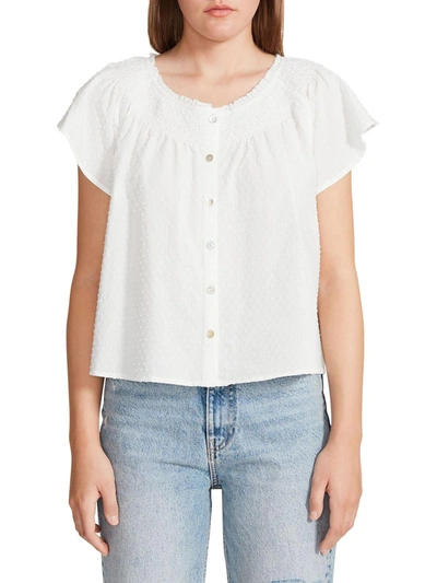 Bb Dakota By Steve Madden Womens Smocked Neck Dotted Button-down Top In White