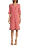 Misook Tweed Shift Dress In Sunset Red/citrus Blossom