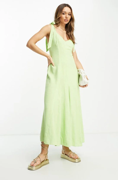 Asos Design Tie Strap Swing Maxi Sundress In Light Green | ModeSens