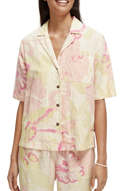 Scotch & Soda Floral Organic Cotton & Linen Camp Shirt In 5646-vondelfield Blossom