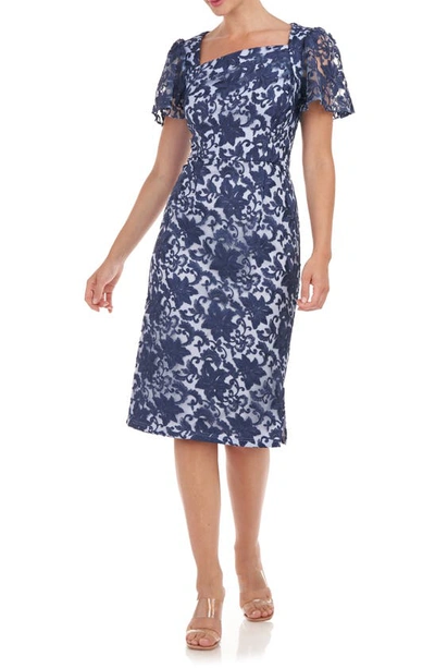 Js Collections Ellie Flutter Sleeve Cocktail Dress In Hydrangea Navy