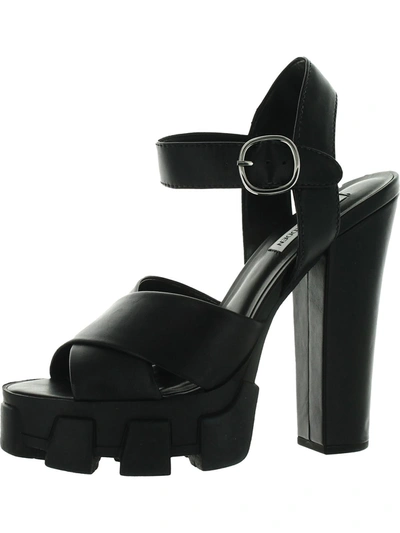 Steve Madden Roxi Womens Faux Leather Buckle Platform Heels In Black