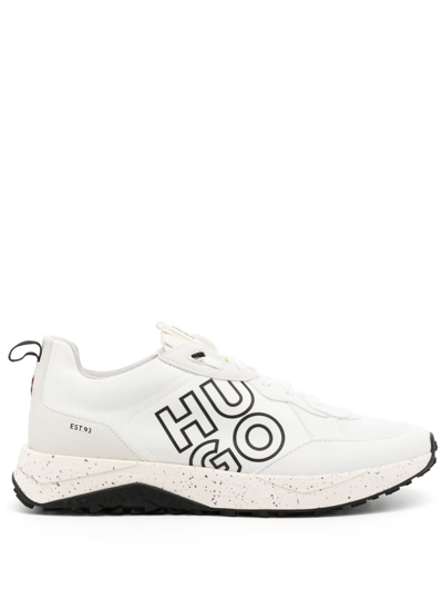 Hugo Mixed-material Trainers With Stacked Logo In White