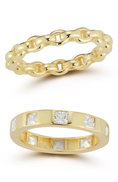 Chloe & Madison Chloe And Madison 14kgold Plated Sterling Silver & Cz Ring Set In Gold