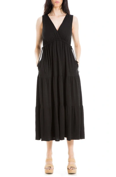 Max Studio V-neck Sleeveless Tiered Maxi Dress In Black