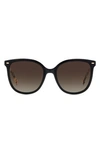 Carolina Herrera 55mm Round Sunglasses In Black Havana/ Brown Gradient